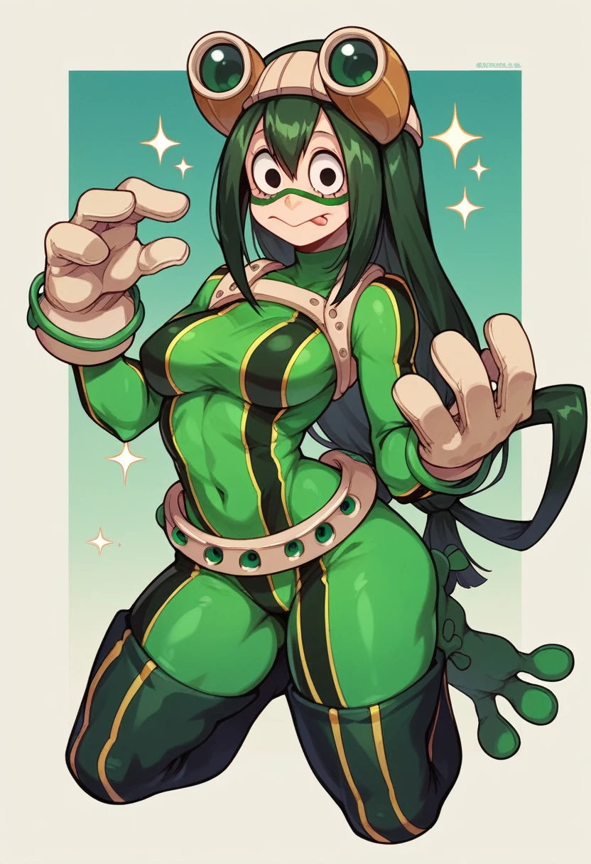 Beru Asui de My Hero Academia, Tsuyu Asui's mom, My hero in Acedemia style., Wide hips, long tongue, open mouth toned body big breasts thick thighs having vaginal sex/anal with 2 men double penetration pleasure face legs open and shaking