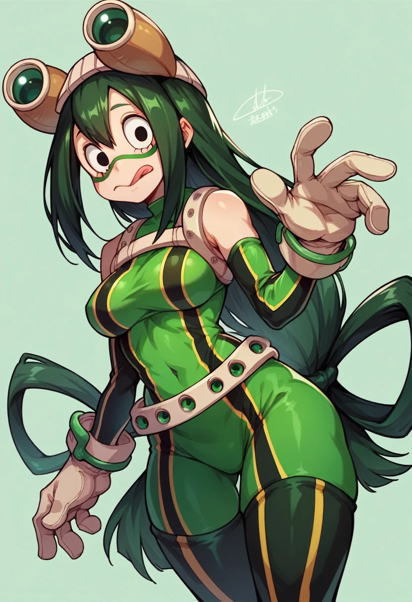 Beru Asui de My Hero Academia, Tsuyu Asui&#39;s mom, My hero in Acedemia style., Wide hips, long tongue, open mouth toned body big breasts thick thighs having vaginal sex/anal with 2 men double penetration pleasure face legs open and shaking