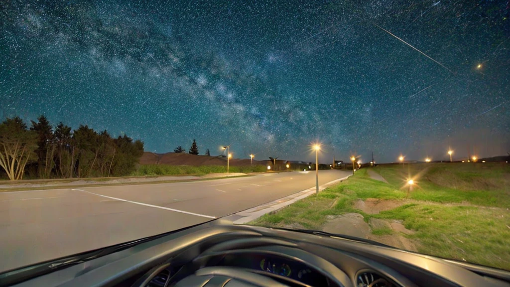 big, Mysterious star floating in the night sky、beautiful、Countless tiny starry roads
