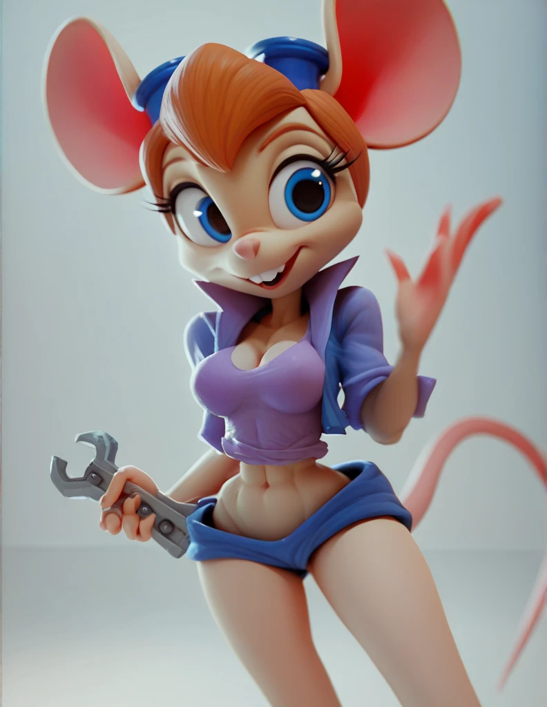 score_9, score_8_up, score_7_up, score_6_up, score_5_up, score_4_up, anthro mouse gadget hackwrench, ผมยาวหยักสกสีคราม