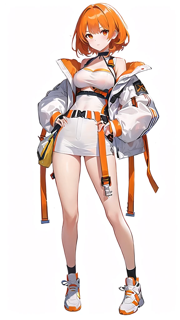 Anime girl with orange hair and white clothes holding a backpack, From the Azur Lane video game, Azur Lane Style, Azur Lane Characters, Kschaert Krentz Key Art Feminine, from Girls&#39; Frontline, Kantai Collection Style, Official character art, ( ( Character Concept Art ) ), Fine details. Girls&#39; Frontline, Kashert Kenz, Girls&#39; Frontline style