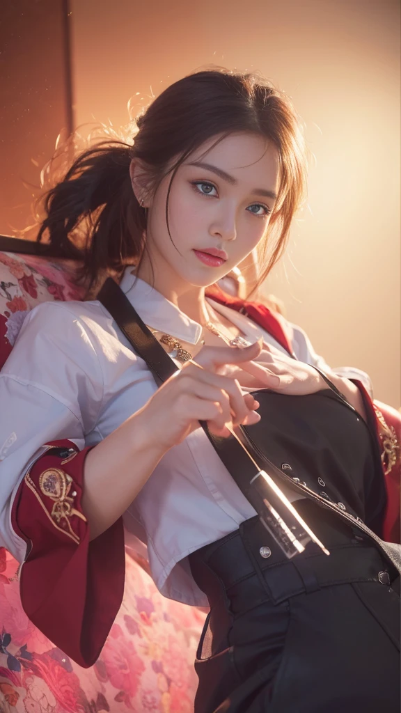 ((BEST quality,8k,Masterpiece:1.3)),upper body,,Sharp focus:1.2,Beautiful Woman with perfect figure,higly detailed facial and skin teksture,Detail eyes,double eyelids,interior view,ferpect lightning,