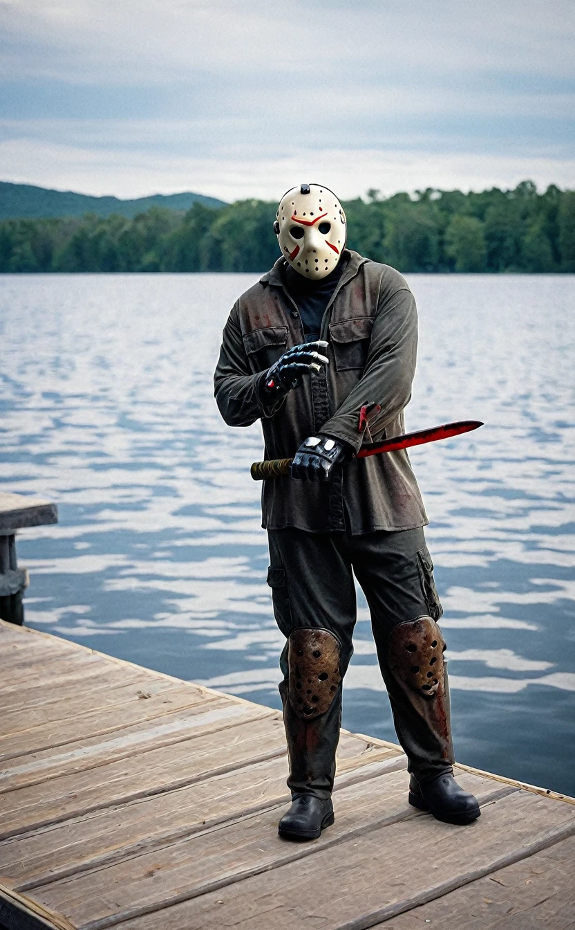 Jason Voorhees on the lake pier