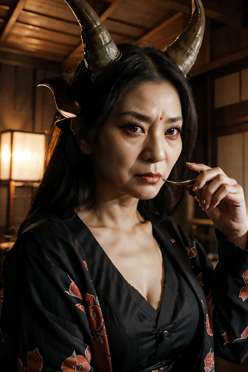 Japanese old woman (Evil) (Demon horns) (mafia)