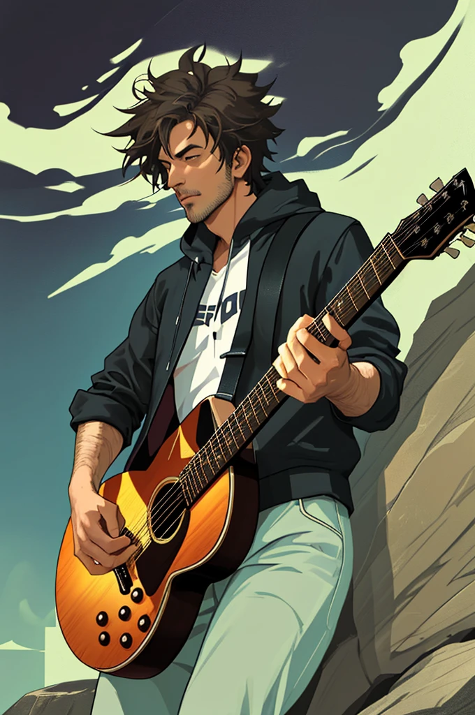 Portrait of a man playing guitar,Rock