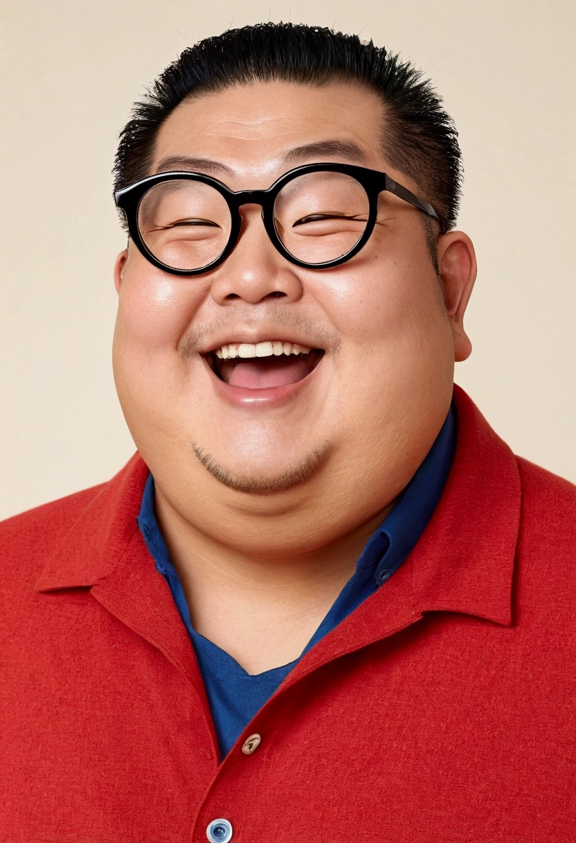 Chubby uncle,Wearing big round glasses,No cartoon-like hairstyles charming60generation No hair at all I'm laughing Maru-hoshi Japanese