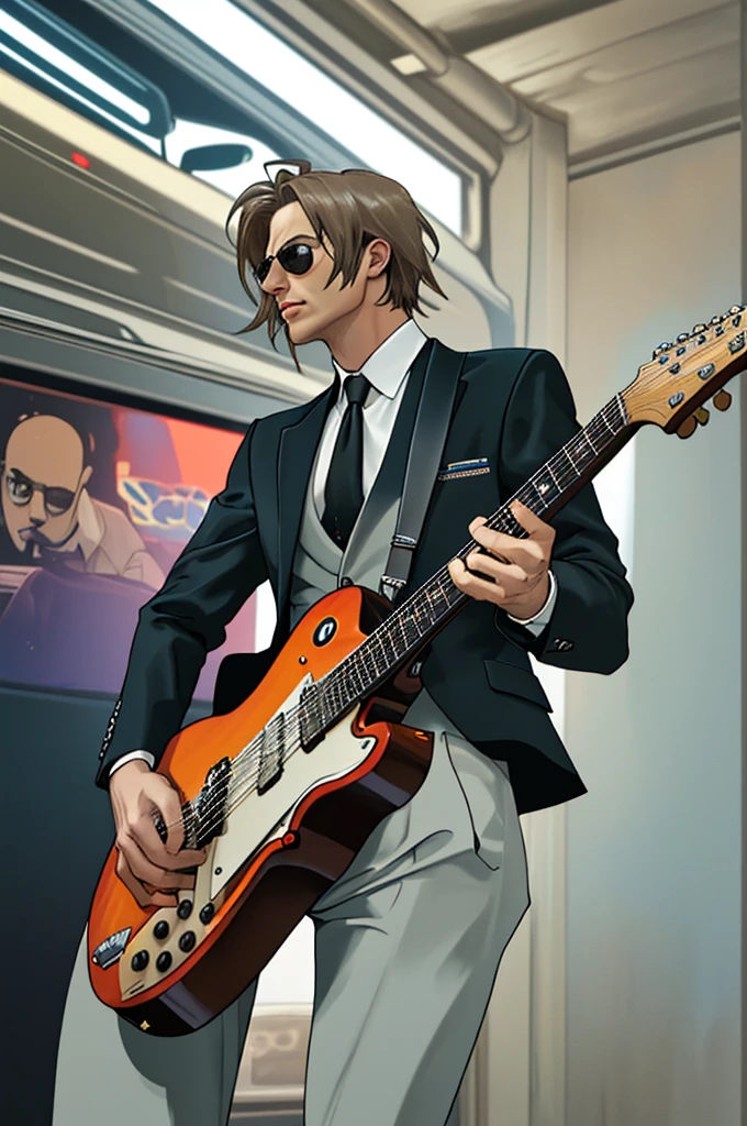 Man oldmoney car bmw suit superstar playguitar