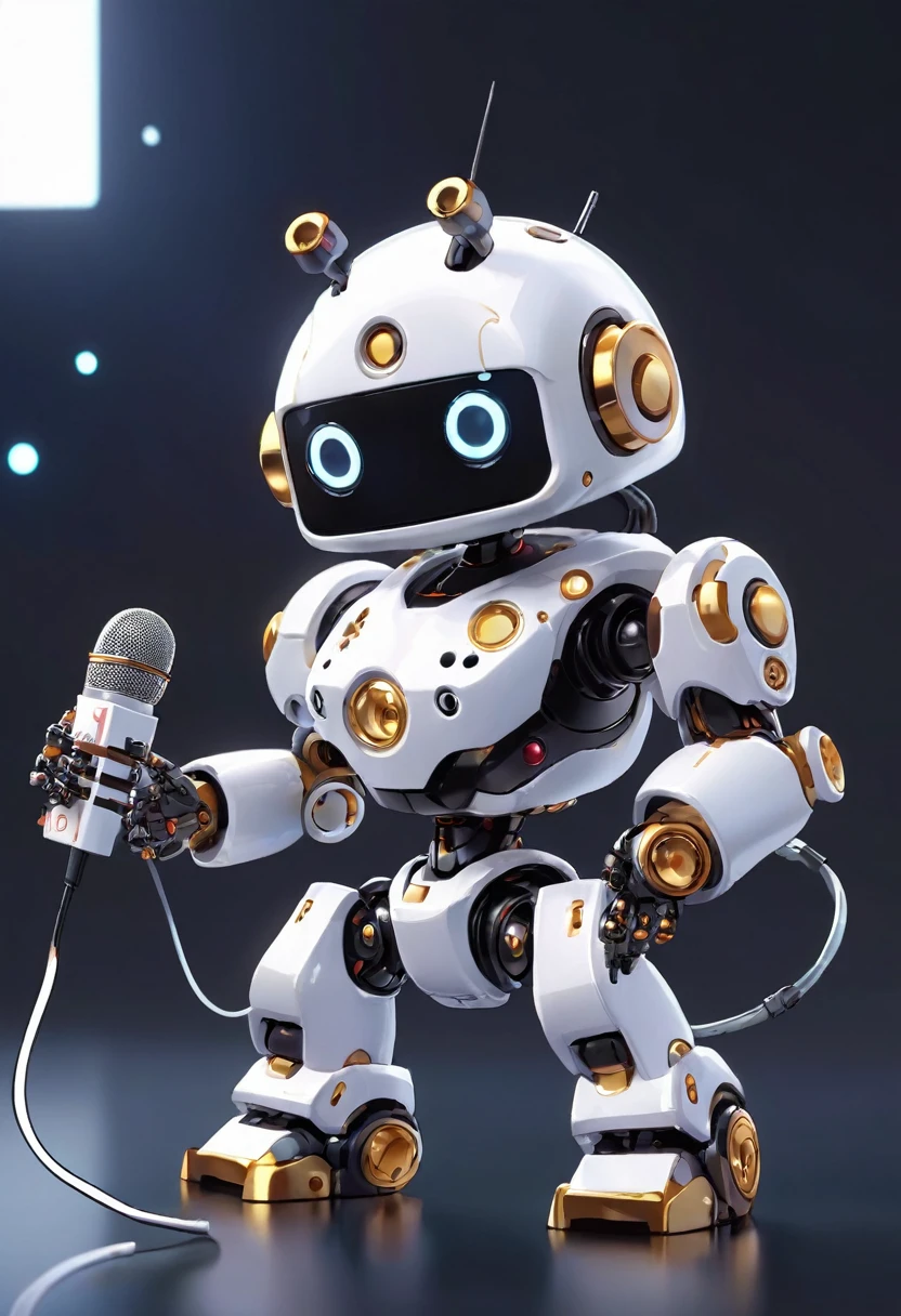 (((Dice-themed robot))), 3D Rendering, Jongsuk Lee, Digital Art, Adorable glowing creatures, Nendoroid-like style, Futuristic Gear Shiny White Armor、A cute robot、Big eyes、antenna、Electronic display panel on chest、Holding the microphone close to his mouth while speaking、((whole body、Background is white))、Are standing