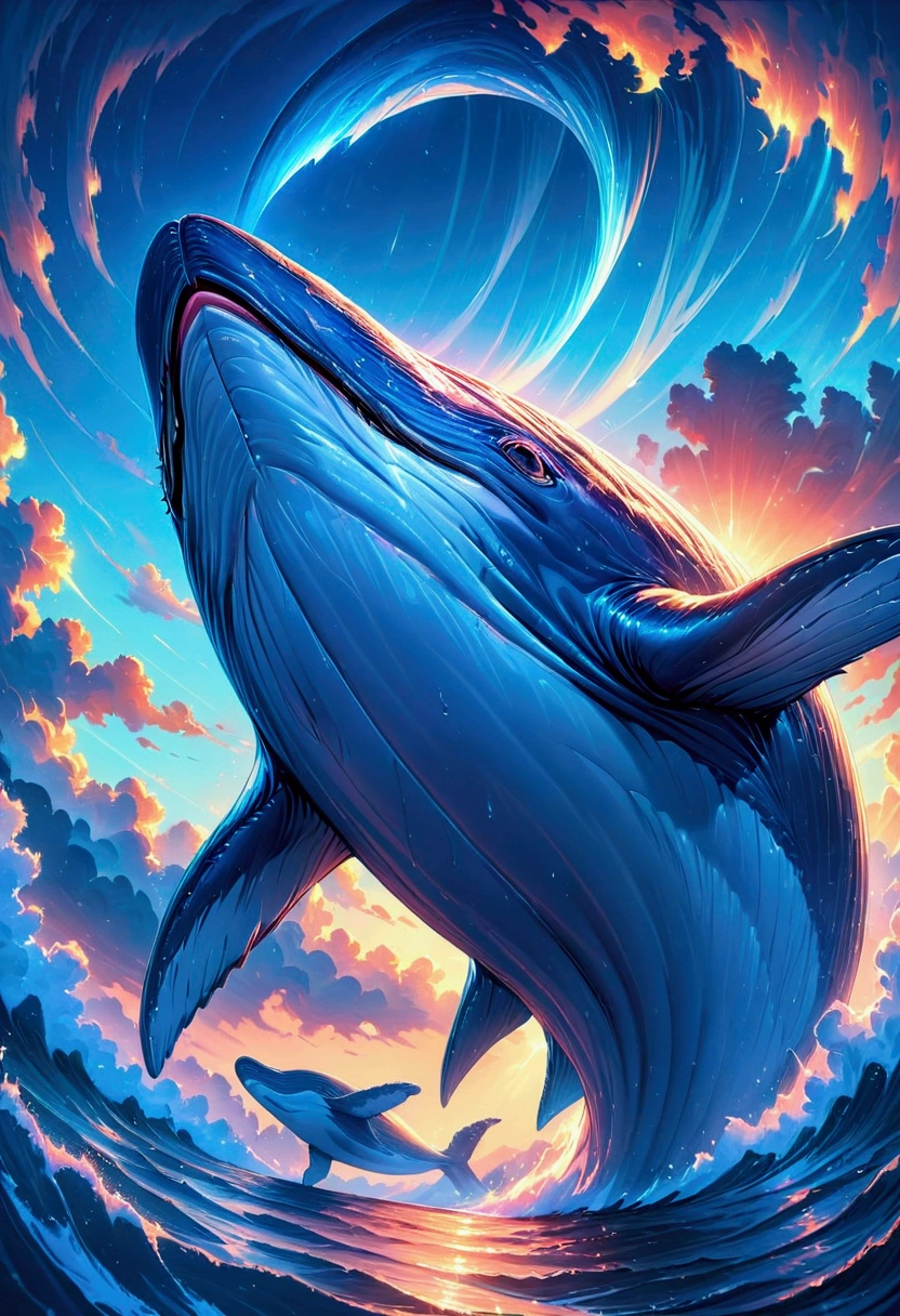 Humpback whale soar high in the sky, best quality, (masterpiece:1.2), hyper detailed, ultra high res, absolutely resolution, 4K, ultra HD, insanely detailed and intricate, high resolution, HDR, beautifully, aesthetic, (beautiful detailed background),