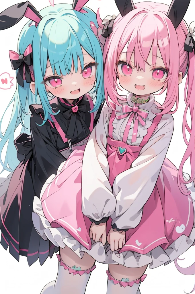 RAW Photos, Realistic, Ultra-realistic, cute anime girl, pastel goth, bunny ears, bright pink and mint green mesh hair, white harajuku gothloli outfit, pink accessories, angel halo, holding chains, striped stockings, kawaii horror, vibrant colors, detailed vector art, playful and creepy, speech bubbles, organized chaos, Highest quality, masterpiece, Ultra-high resolution, 8K