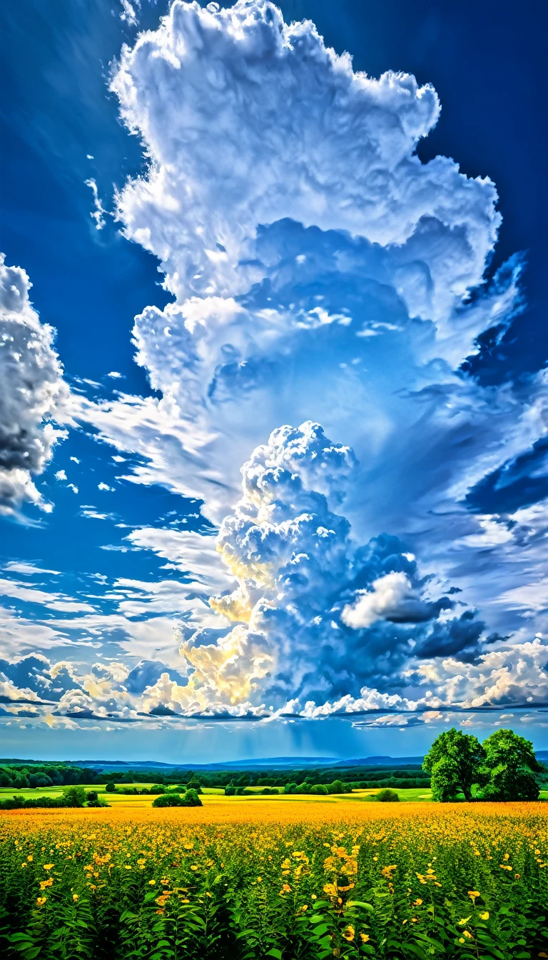 Summer sky (Painterly style), Realistic, highly Realistic, Attention to detail, breathtakingly Realistic, High contrast realism, High Saturation Realism, Vibrant colors, Dramatic lighting, Charming landscape, Persuasive storytelling, Atmospheric scenery, Captivating visuals, Intricate details, Strong emotions, Heavenly beauty, A dreamlike world