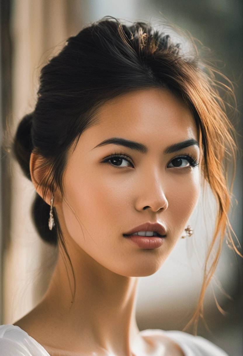 27-year-old girl with a unique appearance, combining European and Asian features, including elements of Japanese culture:
face: Oval face with soft lines and refined features.
skin: Radiant fair skin with a slight olive tint, giving her a healthy and fresh look.
eyes: Large almond-shaped eyes with expressive dark irises, giving her a mysterious and attractive look. Often decorated with thin arrows.
hair: Long and silky dark brown hair, sometimes with light waves. Luna loves to experiment with styling, preferring light and natural hairstyles.
Figure: slim and fit figure, the result of her passion for a healthy lifestyle and regular exercise.