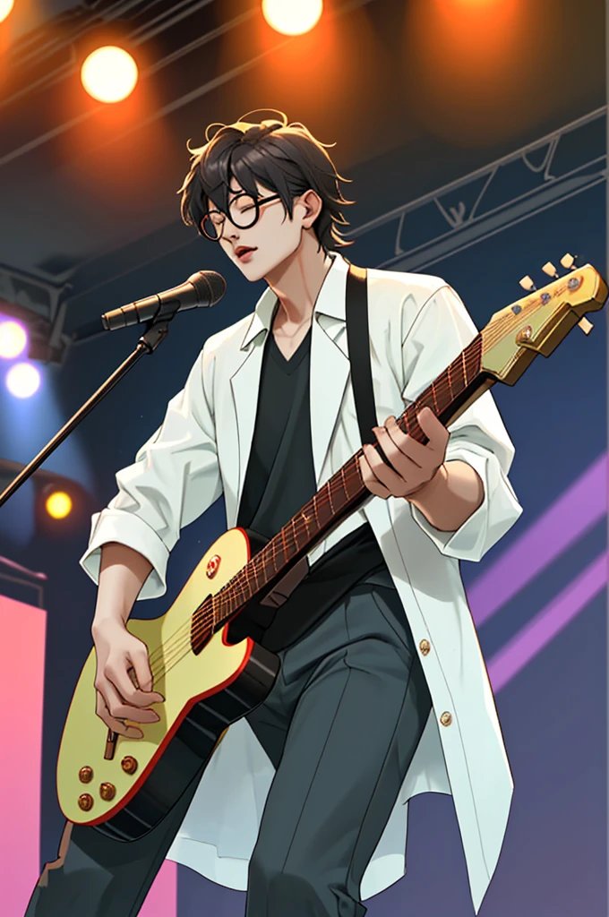 Man style korean play guitar glasses style korean in consert