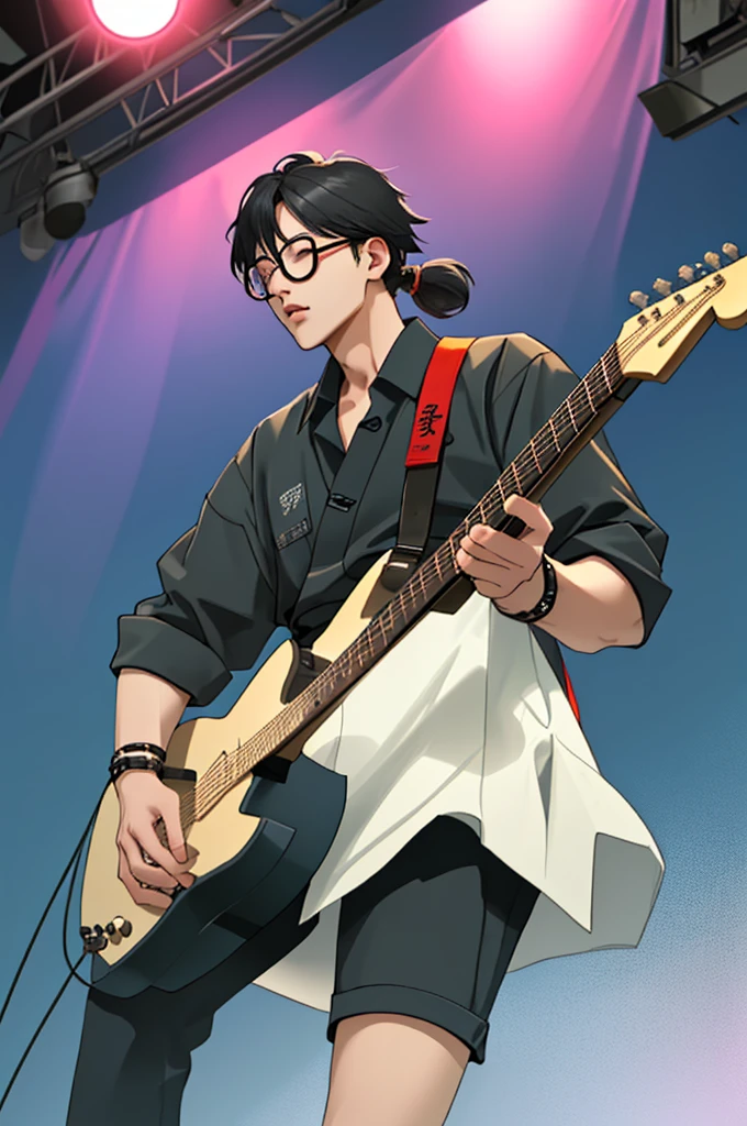 Man style korean play guitar glasses style korean in consert
