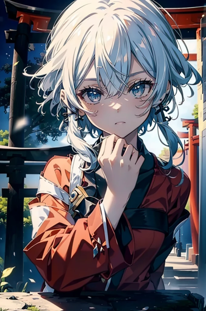 It&#39;s morning, shino asada,Short Hair,blue eyes, Blue Hair, hair ornaments, Hair between the eyes, Hair Clip,Side Lock, Glasses, (Small breasts:1.2),Cat ear,Cat&#39;s Tail Platycodon,Miko, White Kimono, kimono, As with the skirt, Wide sleeves, Long sleeve, Red Hakama,Long skirt,White tabi,Sandals,smile,blush,Ribbon-trimmed sleeves, whole bodyがイラストに入るように,
break looking at viewer,whole body,
break outdoors, shrine,torii,
break (masterpiece:1.2), Highest quality, High resolution, unity 8k wallpaper, (figure:0.8), (Beautiful attention to detail:1.6), Highly detailed face, Perfect lighting, Highly detailed CG, (Perfect hands, Perfect Anatomy),