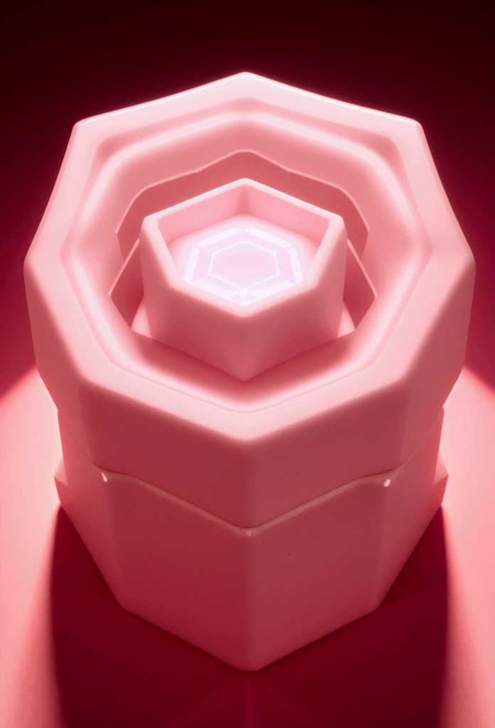 A hexagonal currency,45 degree top view,Band thickness,icon design, ui, bright, volumetric light, pink and white background, 8k, best quality, super detail, C4D, 3D rendering