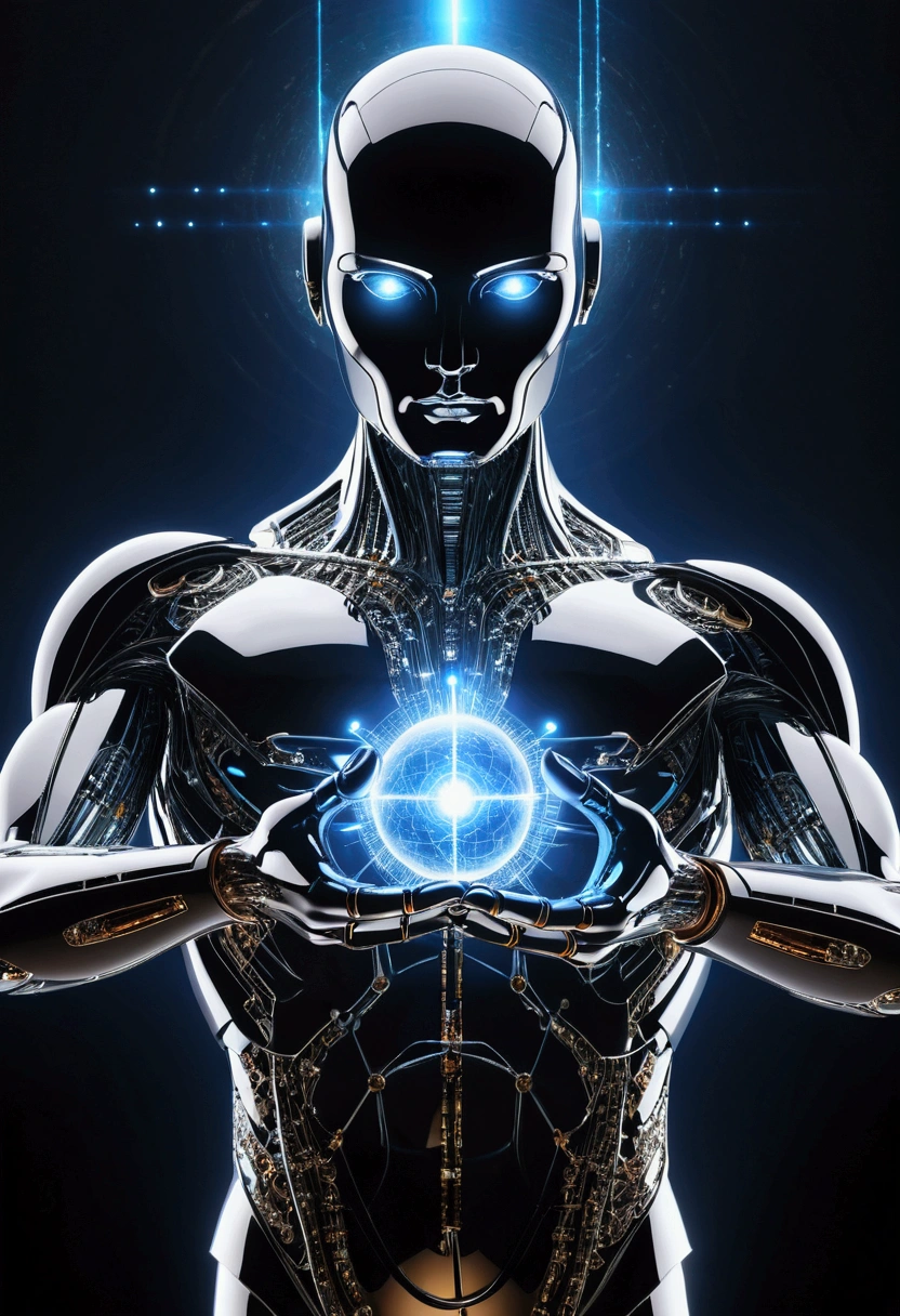 A technological God controls the world with his hands