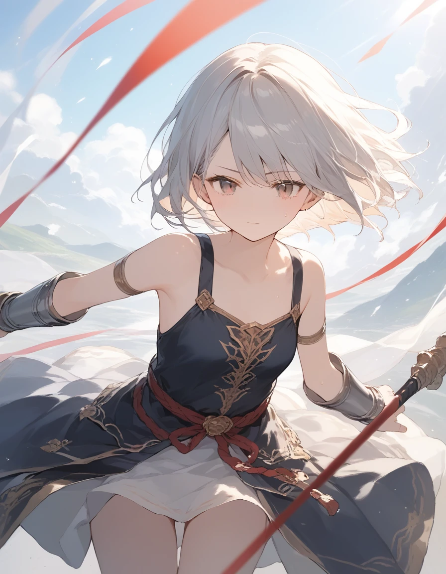 score_9, score_8_up, score_7_up, source_anime, best quality, masterpiece, official art, absurdres, highres, ultra-detailed,waifu2x,Collection: Slice of Life,break,1girl, knight, pale-skinned female, short hair, small breasts, beautiful detailed eyes, sweat, closed mouth, clear face, battoujutsu stance,weapon, outdoors, wind,break,(clear line illustration:1.2), super detailed skin,very high resolution, very aesthetic, Best sexual lighting powered by famous artist, 8k,cute picture,beauty illustration,photoshop_(medium),,(Detailed Lighting),best anime 8k konachan wallpaper, pixiv contest winner,
