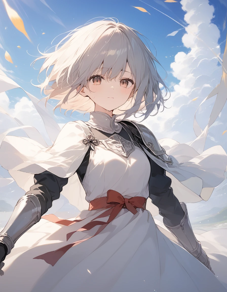 score_9, score_8_up, score_7_up, source_anime, best quality, masterpiece, official art, absurdres, highres, ultra-detailed,waifu2x,Collection: Slice of Life,break,1girl, knight, pale-skinned female, short hair, small breasts, beautiful detailed eyes, sweat, closed mouth, clear face, battoujutsu stance,weapon, outdoors, wind,break,(clear line illustration:1.2), super detailed skin,very high resolution, very aesthetic, Best sexual lighting powered by famous artist, 8k,cute picture,beauty illustration,photoshop_(medium),,(Detailed Lighting),best anime 8k konachan wallpaper, pixiv contest winner, 