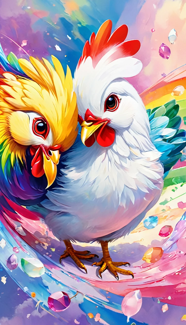 (((masterpiece))), ((Very detailed)), Cute Abstract Style, cigarette, In the sky, Colorful and vibrant, Mysterious Colors, modern impressionism, Portrait of Yanjun Chen, Rainbow Perspective , (Chick),Expanding Swirling Configuration, Big beautiful crystal eyes, Big Iris, 超High resolution, High resolution, 8k, The most beautiful portraits in the world, ((chicken baby)), Expressionless, Color and shape, emotional expression, Imaginative
