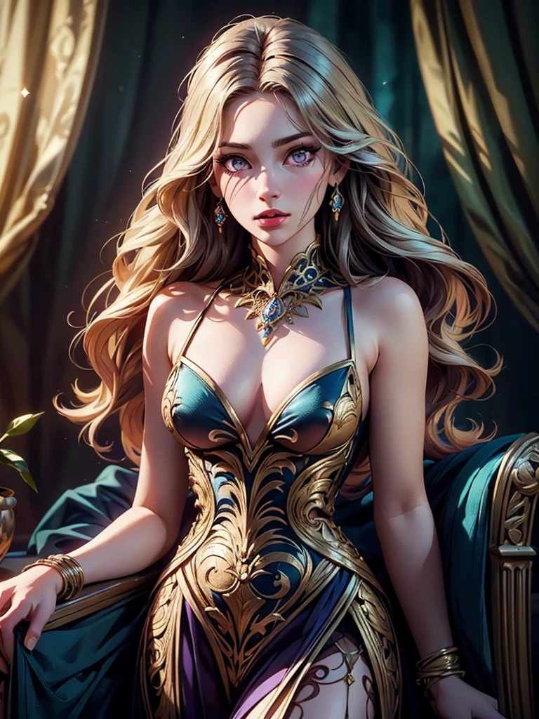 (masterpiece, ultra quality, high resolution, 8k, intricate: 1.2) photorealistic Epic romantic fantasy book cover, in center HALF-BODY COUPLE. spring romantic fantasy in center beautiful long half-body LONG WHITEhair man, ultradetailed beautiful faces, and beautiful lady in bright color french gown, proportional, tender, shimmering, ultradetailed beautiful faces, day BoKEH, fairytale magic, mysterious, light spring colorscheme, (Best quality,8K,A high resolution,Masterpiece:1.2),Ultra-detailed,(Realistic,Photorealistic,photo-realistic:1.37),Portrait,Creative style artwork,Historical,classical,Sophisticated,plethora of colors,Highly detailed,Soft lighting,luxurious environment,detailed gown,Vibrant flowers,detailed jewellery,Ethereal atmosphere,Elegant Pose,Graceful curves,Gold body proportions，Flowing hair,Breathtaking textile patterns,Harsh purple eyes,Delicate floral decoration,A dazzling array of crystal accessories,Mysterious and dreamy atmosphere,Impeccable attention to detail.
 sultry look, seductive,
