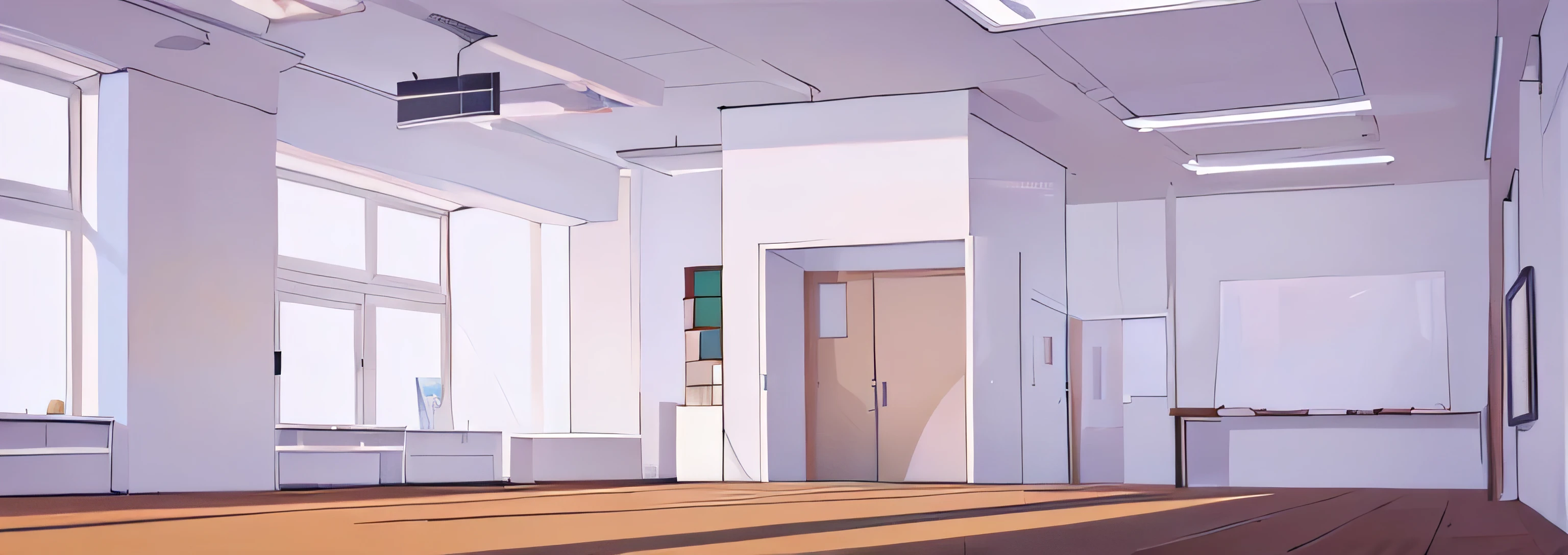 Quality first, Masterpiece in detail, Rich details, 8k, An Empty Office, There is no furniture in the office, No People, No Chair, Clear and straight line style, Rich in color, Rich light and shadow, comic style