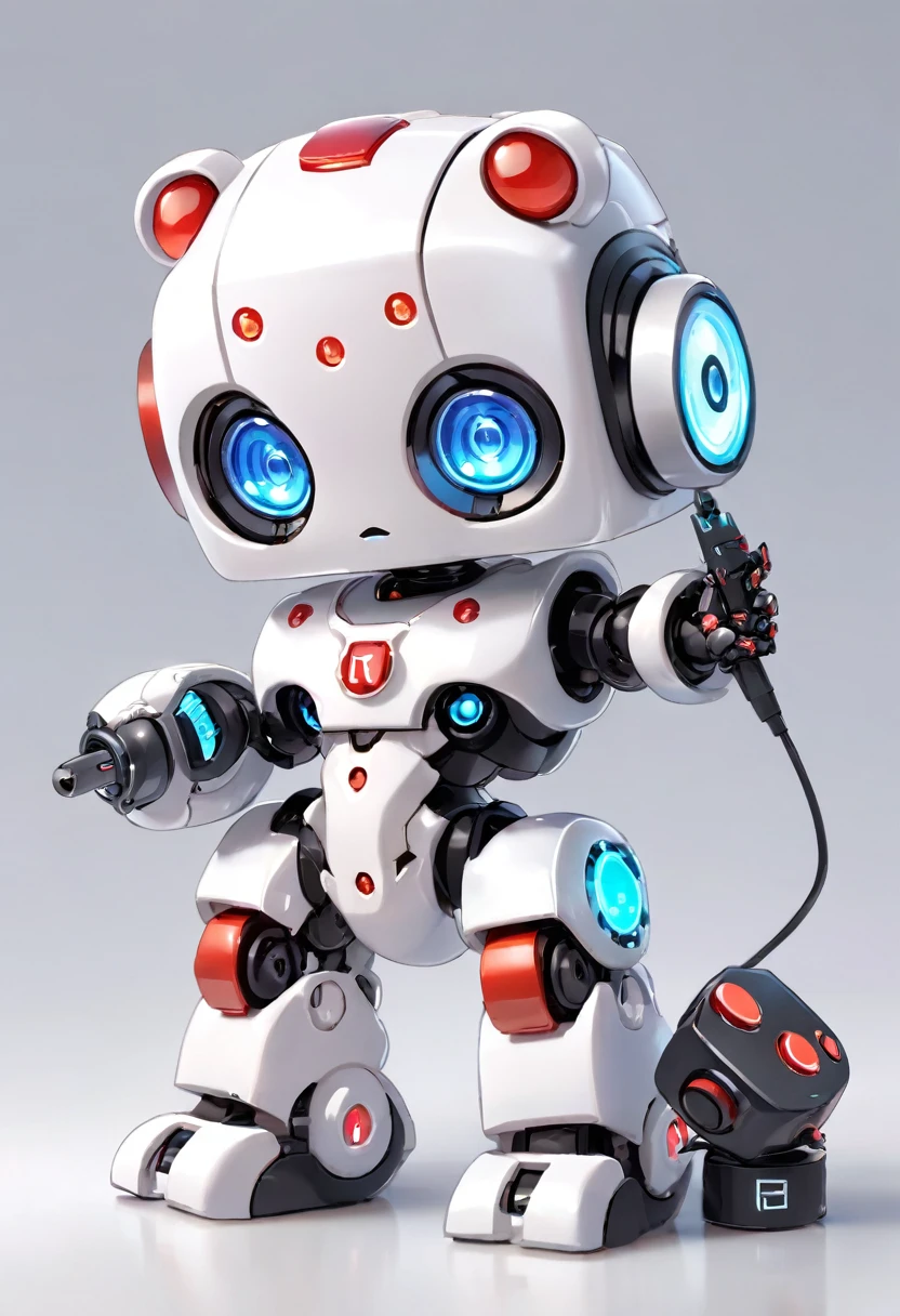 ((Dice-themed robot)), 3D Rendering, Jongsuk Lee, Digital Art, Adorable glowing creatures, Nendoroid-like style, Futuristic Gear Shiny White Armor、A cute girl robot、Big eyes、antenna、Electronic display panel on chest、Holding the microphone close to his mouth while speaking、Smiling Kindly、((whole body、Background is white))、Are standing