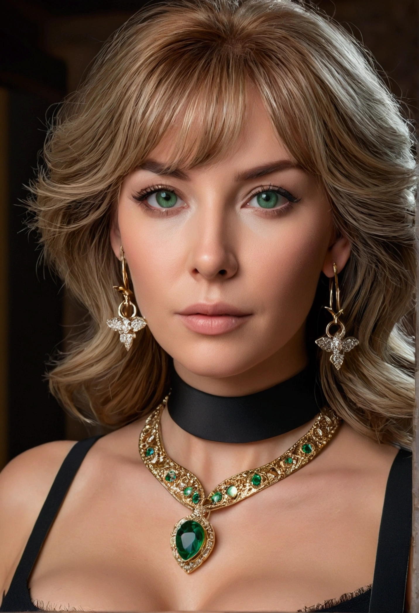 (Hilda), stern, (milf), 1 girl, ((40 year old)), (gigantic breastss), jewerly, hoop earings, hair green, swept bangs, greeneyes, (work of art:1.2, best qualityer:1.2, comely, high qualiy, high resolution:1.1, aesthetics), detailded, extremely detailded, soft ambient lighting, 4K, perfect lighting, face perfect, detailded face, perfects eyes, full body shot shot, (uniforme de estudante:1.2, seraphim, choker),