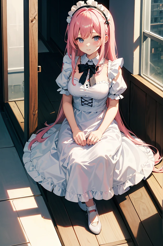 Anime girl with pink hair and white dress sitting on a window sill, Maid clothesを着たアニメの女の子, Best anime 4k konachan wallpaper, Gorgeous maid, Maid clothes, Cute anime waifu in a nice dress, Nightcore, Maid clothes, Ultra HD Anime Wallpaper, Cute girl anime visuals, 4K Manga Wallpapers, Maid clothesを着たアニメの猫娘