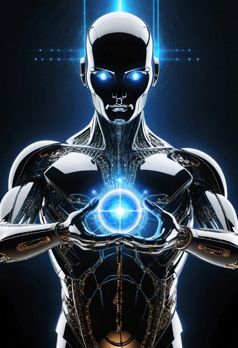 A technological God controls the world with his hands