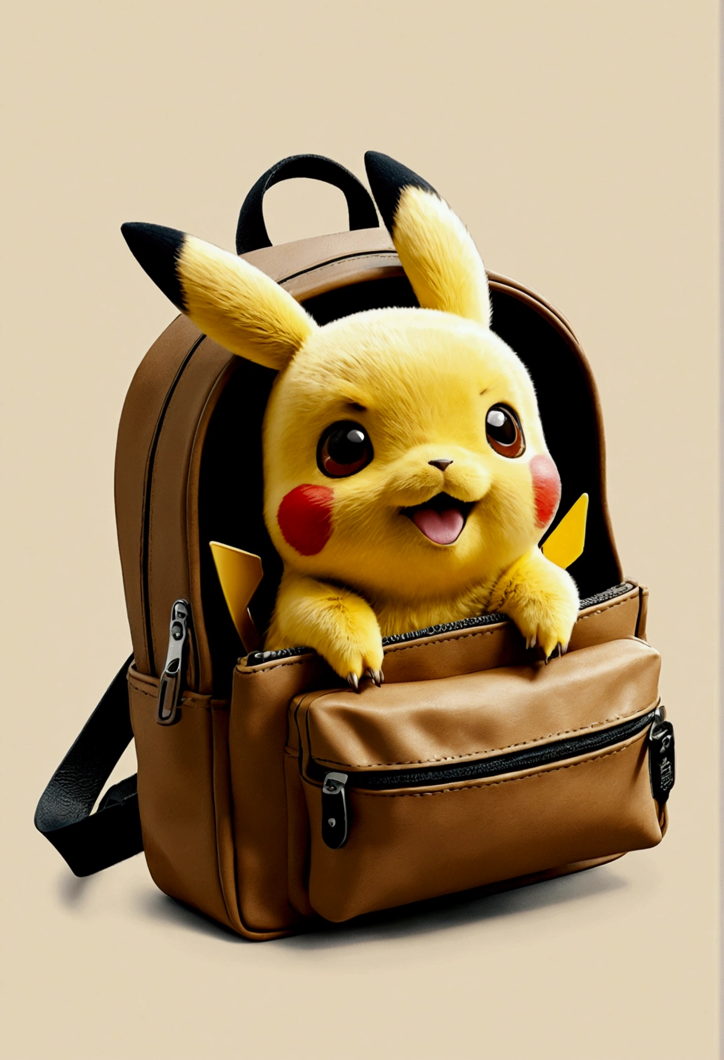 photoRealstic、Drawing of a cute pikachu going for adventure, cute look, a ((small bag pack)) in the back of pikachu, hd ,soft contrast, adorable