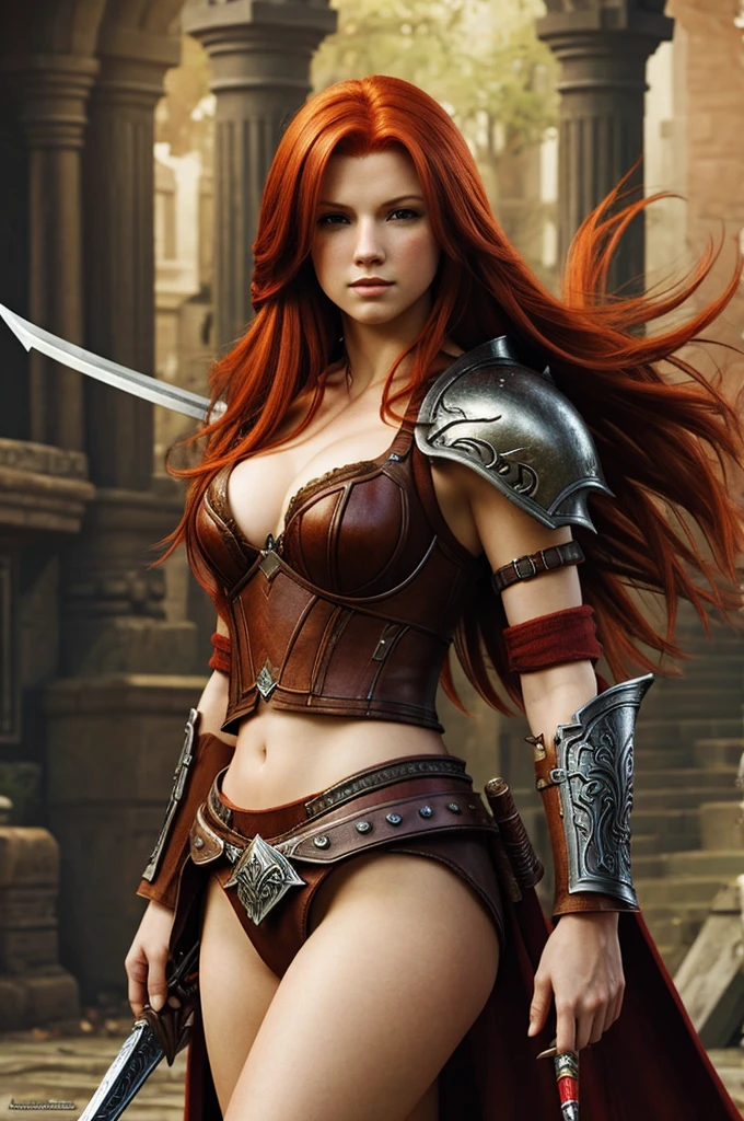 ((Best Quality)), ((Masterpiece)), (detailed), beautiful redhead warrior with final fantasy theme