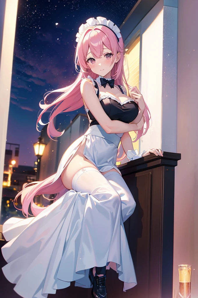 Anime girl with pink hair and white dress sitting on a window sill, Maid clothesを着たアニメの女の子, Best anime 4k konachan wallpaper, Gorgeous maid, Maid clothes, Cute anime waifu in a nice dress, Nightcore, Maid clothes, Ultra HD Anime Wallpaper, Cute girl anime visuals, 4K Manga Wallpapers, Maid clothesを着たアニメの猫娘