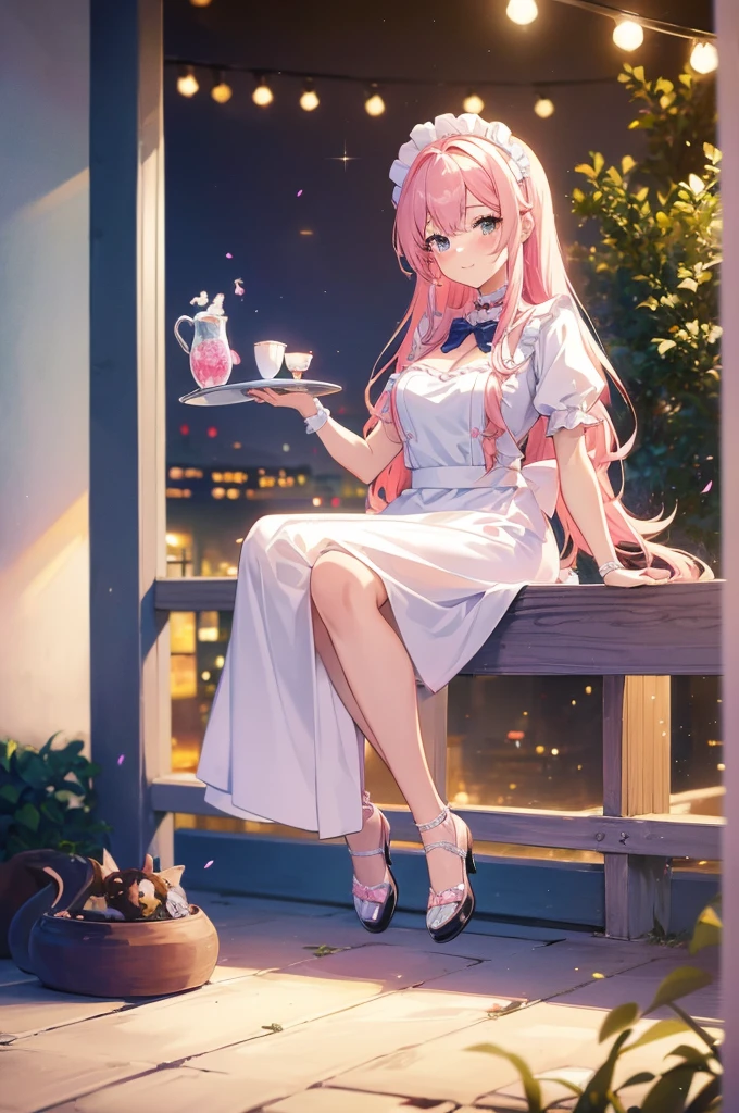 Anime girl with pink hair and white dress sitting on a window sill, Maid clothesを着たアニメの女の子, Best anime 4k konachan wallpaper, Gorgeous maid, Maid clothes, Cute anime waifu in a nice dress, Nightcore, Maid clothes, Ultra HD Anime Wallpaper, Cute girl anime visuals, 4K Manga Wallpapers, Maid clothesを着たアニメの猫娘