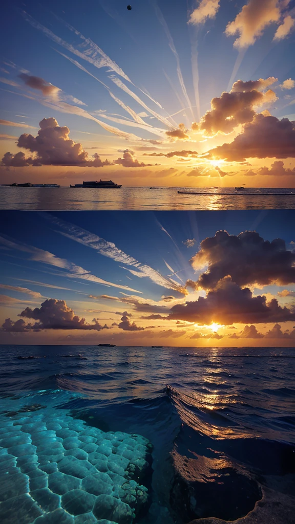 Generate a photo of a sunrise in the Maldives, it must be very beautiful around