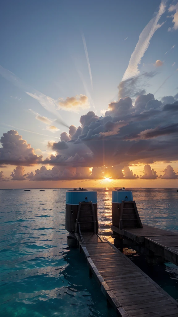Generate a photo of a sunrise in the Maldives, it must be very beautiful around