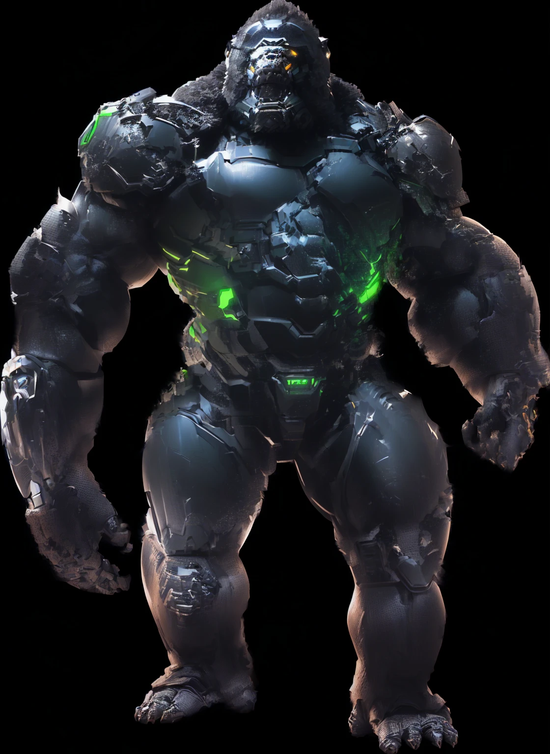 Close-up of a gorilla wearing a helmet and armor, batman mecha, Crysis Nano Armor, Doomman is similar to Samus, Starcraft 2 video game characters, Zgok. 8k HD resolution, Winston the Ape in Overwatch, Character Art Opposite, dark supervillain, Cyber Combat Armor, Golem, Black Mecha, epic scifi character art