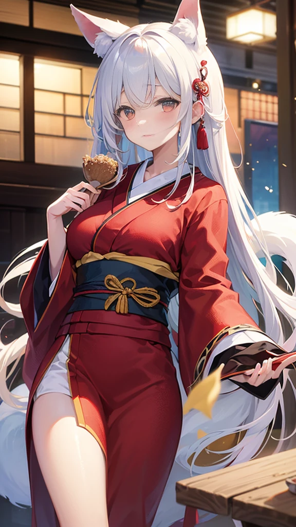 Azur Lane、((Amagnagi))、Brown long hair、Sodium Bicarbonate Ship、Big Breasts、(Fox ears)、(Red and black kimono)