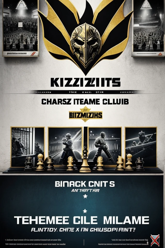Provide me with a chess poster with Tournament name as practice tournament and make sure it is clearly visible.. Secondly add up the title as Blitzkrieg Chess Club Presents