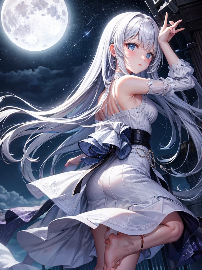 Midnight sky White shining Full moon rainy weather
