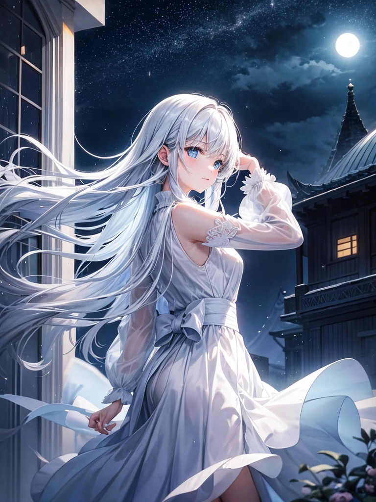 Midnight sky White shining Full moon rainy weather