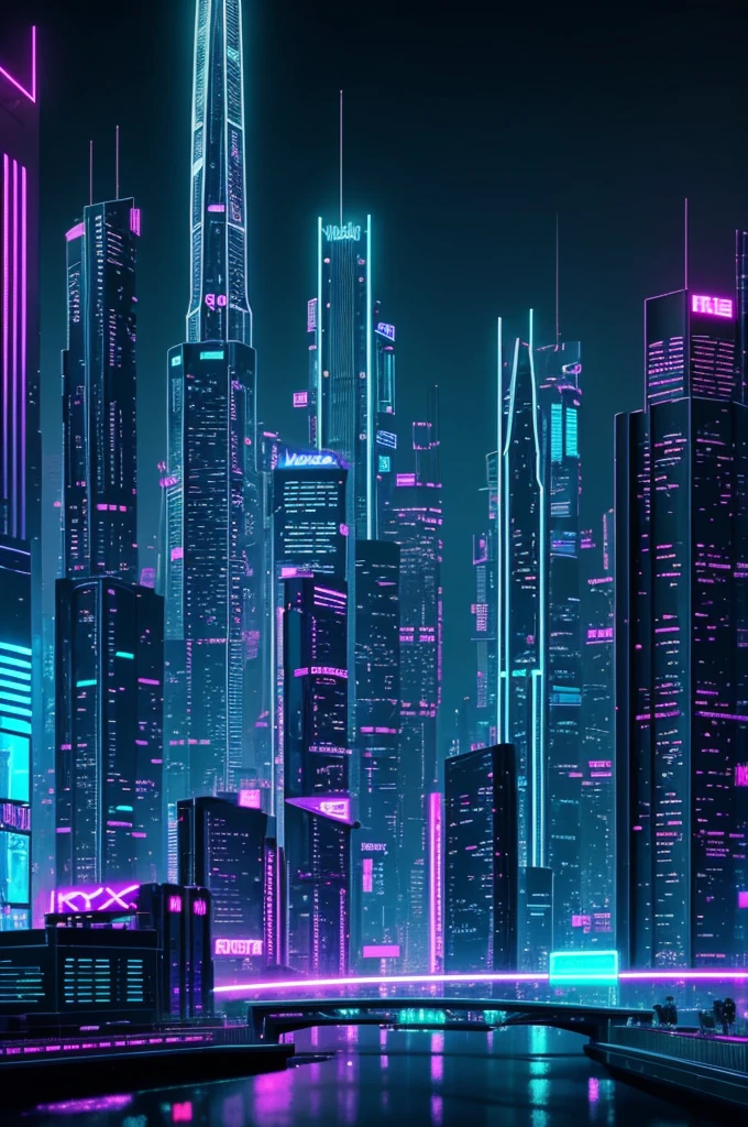 /imagine prompt: A futuristic cityscape at night, neon lights, towering skyscrapers, bustling streets. Reflective surfaces, glowing signs, energetic and modern vibe. Created Using: digital art, cyberpunk aesthetic, high-contrast lighting, intricate architectural details, vibrant neon colors, Photoshop, dynamic perspectives, atmospheric effects --ar 16:9 --v 6.0