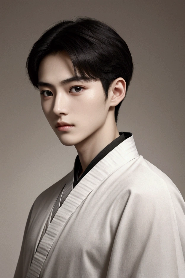Photographic depiction Real (masterpiece), Highest quality, Expressive eyes, Perfect Face, One boy, Teen, nice, Jiufeng, Propaganda, Chinese Scholar, ancient China, Hanfu, Sharp jawline, good looking, Smooth face, The best move, Pale skin, Modern, expensive, thin, Neutral color clothes, Enlarge, Concentrated, HD Wallpaper Quality, (Big eyes), detaileded eyes, detailed, more detailed, cute, eyelash