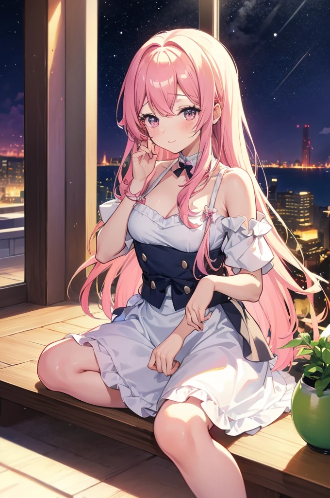 Anime girl with pink hair and white dress sitting on a window sill, Maid clothesを着たアニメの女の子, Best anime 4k konachan wallpaper, Gorgeous maid, Maid clothes, Cute anime waifu in a nice dress, Nightcore, Maid clothes, Ultra HD Anime Wallpaper, Cute girl anime visuals, 4K Manga Wallpapers,