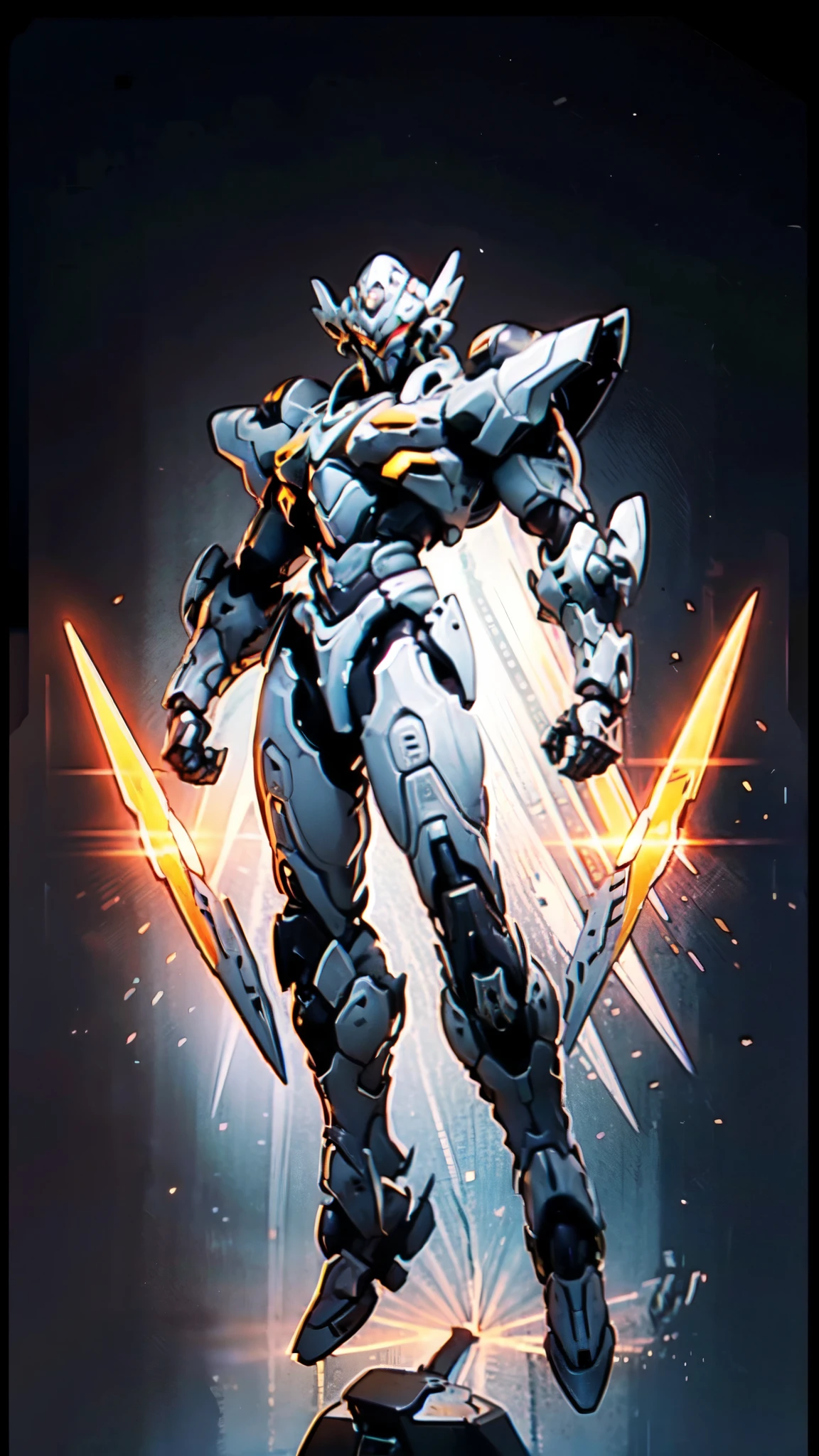 (masterpiece:1.5, best quality:1.5, extremely delicate:1.5), humanoid Mecha, fully enclosed shoulder guards, matching arm and leg guards, full body, full armor, the design balances heavy with agility, (the color scheme is primarily white with red and blue accents, the concept Inspired by Super robot, organic biotech armor, standing, floating high above the futuristic sci-fi city), exquisite and mature art style, (aura effect, energy, glowing eyes, the armor glows), metallic, dramatic, high definition, highres, ultra-detailed, ultra-fine painting, professional, perfect body proportions, anatomically correct, symmetrical face, extremely detailed eyes and face, high quality eyes, creativity, RAW photo, UHD, 32k, Natural light, cinematic lighting, masterpiece-anatomy-perfect