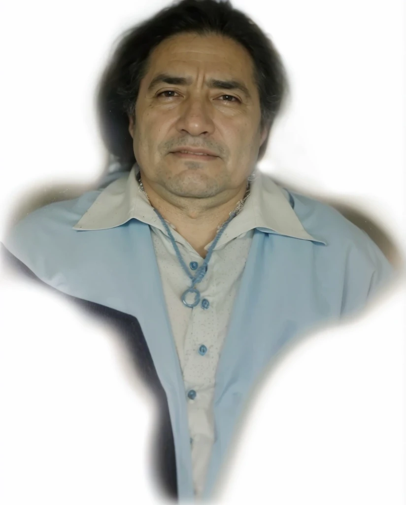 a realistis spanis man face age 40 years wear a blue shirt ,ultra hd 8k