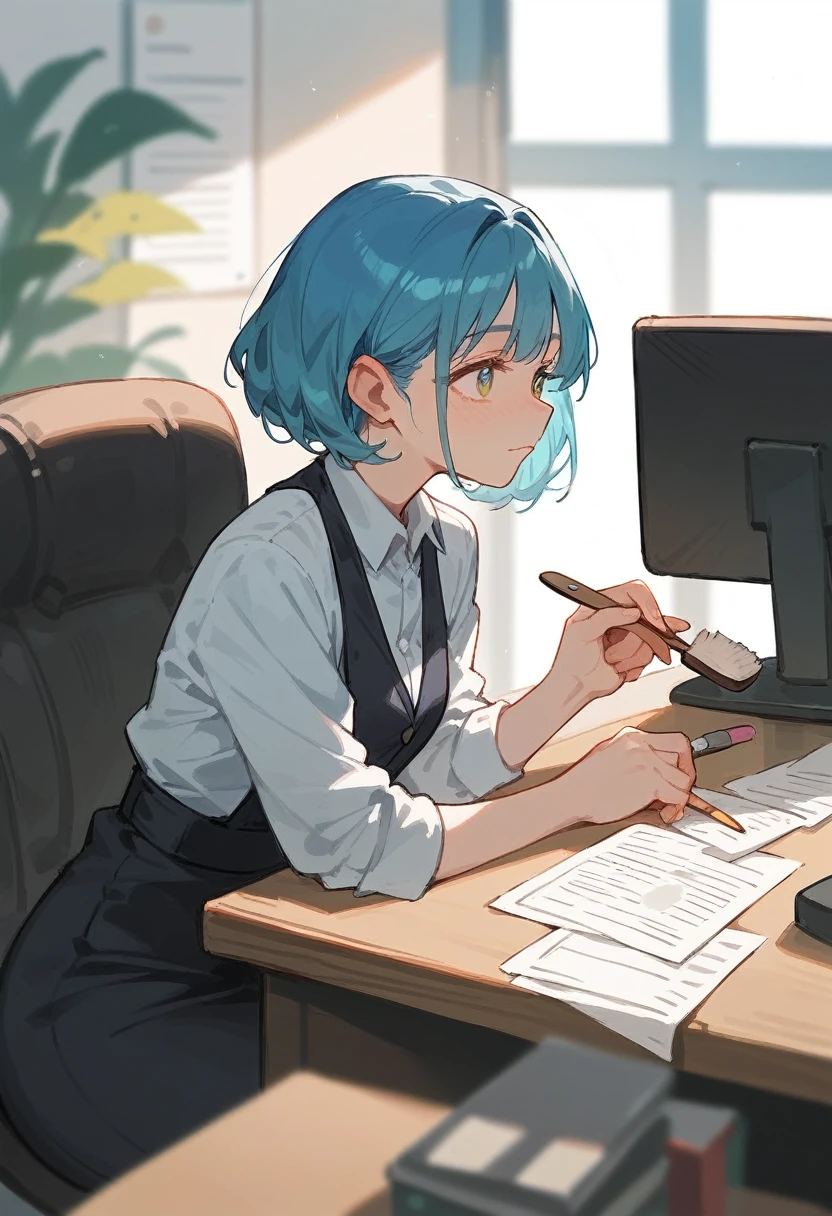 paintery background, simple background, office, painted, blurry, clean brush strokes