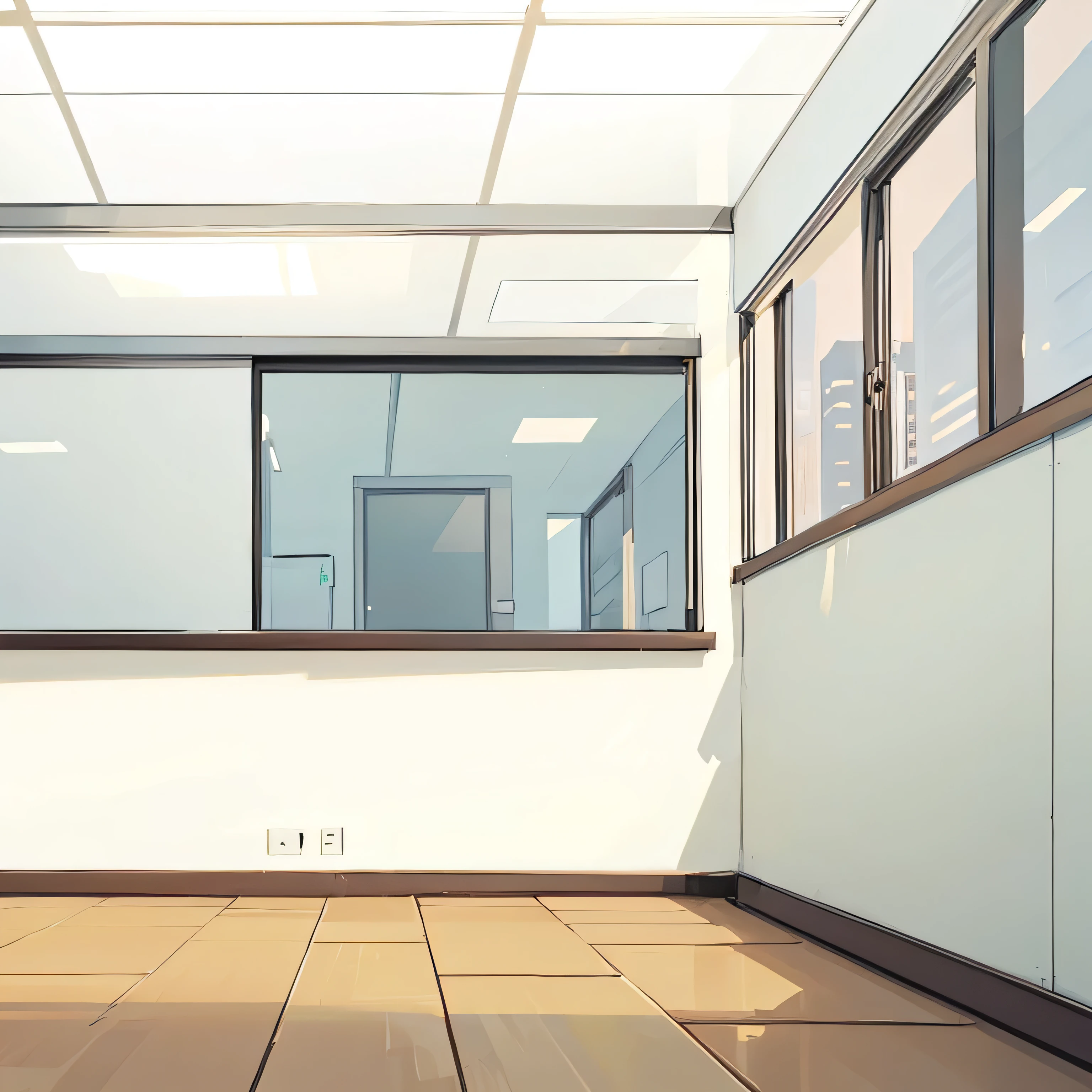Quality first, Masterpiece in detail, Rich details, 8k, An Empty Office, There is no furniture in the office, No People, No Chair, Clear and straight line style, Rich in color, Rich light and shadow, comic style