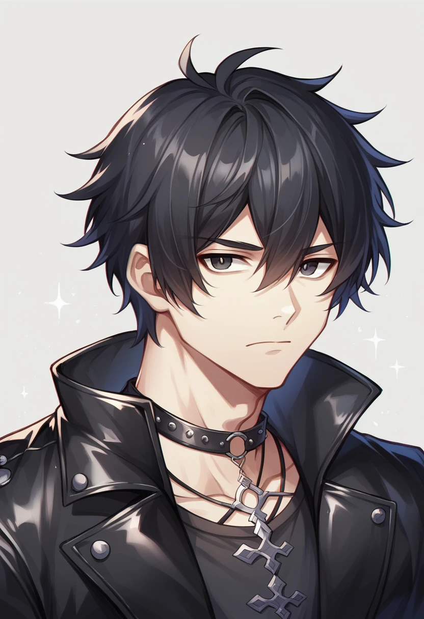 anime boy with black hair and a chain around his neck, anime moe artstyle, male anime style, boy has short black hair, anime style character, young anime man, semi realistic anime, in an anime style, inspired by Okumura Togyu, detailed anime soft face, inspired by Okumura Masanobu, a handsome man,black short hair