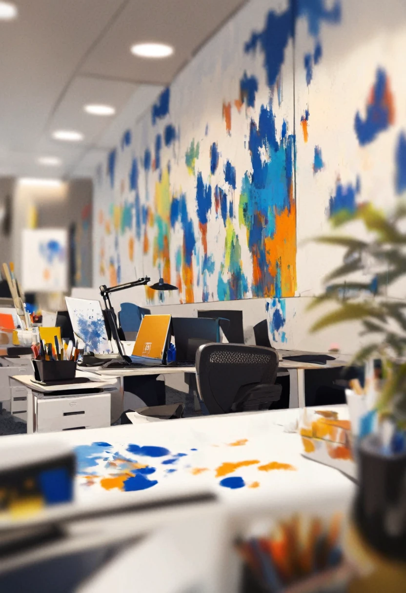 paintery background, simple background, office, painted, blurry, clean brush strokes